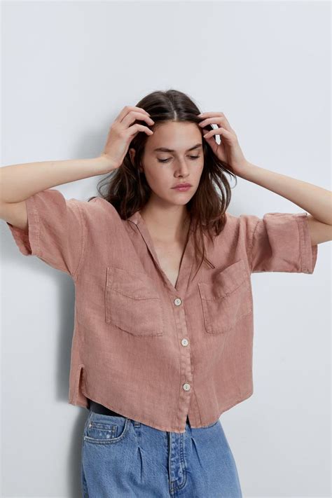 cropped shirt zara|zara cropped linen shirt.